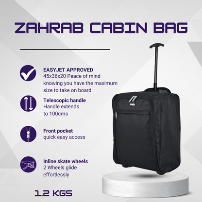 ZAHRAB 45x36x20 Underseat Bag Lightweight Hand Luggage Cabin Bag Trolley with Wheels Flight Bags Suit Case