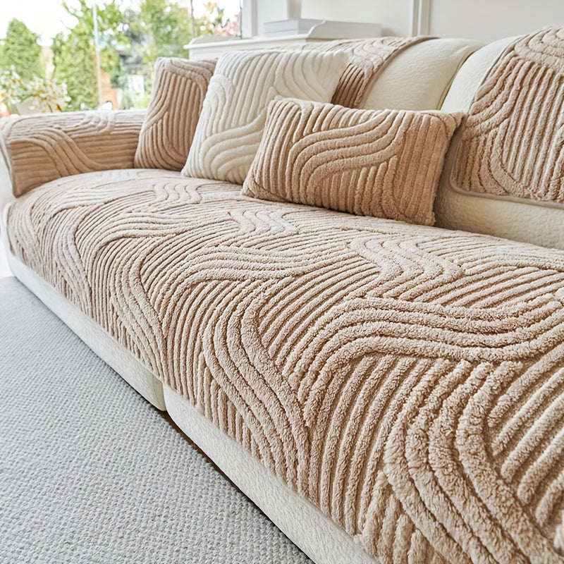 1pc Sofa Cover 1/2/3/4 Seater, Modern Luxury Shu Velveteen Couch Protector with Anti-Slip Design, Durable Pet-Friendly Plush Furniture Protector Slipcover, All Seasons Universal Sofa Cover for Living Room, Bedroom, Office, Machine Washable