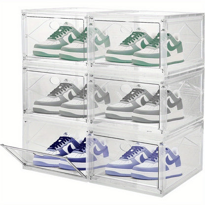 6Pack Shoe Box,Plastic Shoe Storage Boxes,Stackable Shoes Boxes,Clear Display Trainers, High Heels, Transparent Shoe Organiser Storage 34cm x 26cm x 19 cm,Stackable Storage Boxes