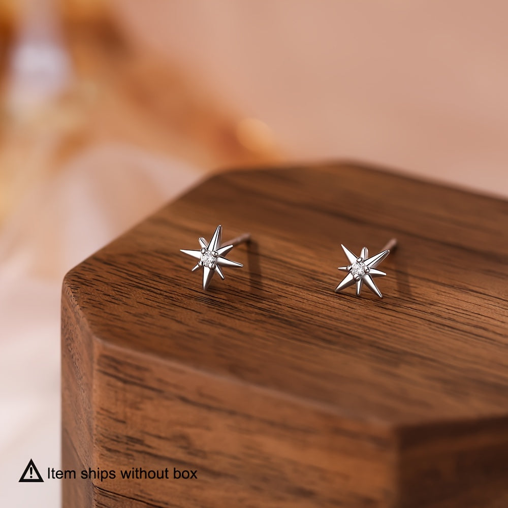 925 Sterling Silver Hypoallergenic Star Stud Earrings - Inlaid Zirconia - for Women - Elegant And Comfortable Daily Wear
