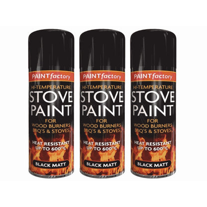 Heat Resistant Matt Black Spray Paint 3-Pack 400ml High Temperature Stove Fireplace Grill Heater Coating Finish UK