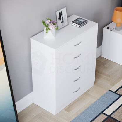 Chest of Drawers 5 Drawer Dresser with Metal Handles & Anti-Bowing Support, Bedroom Storage Furniture in White, Black, Grey & Pine – Spacious & Sturdy
