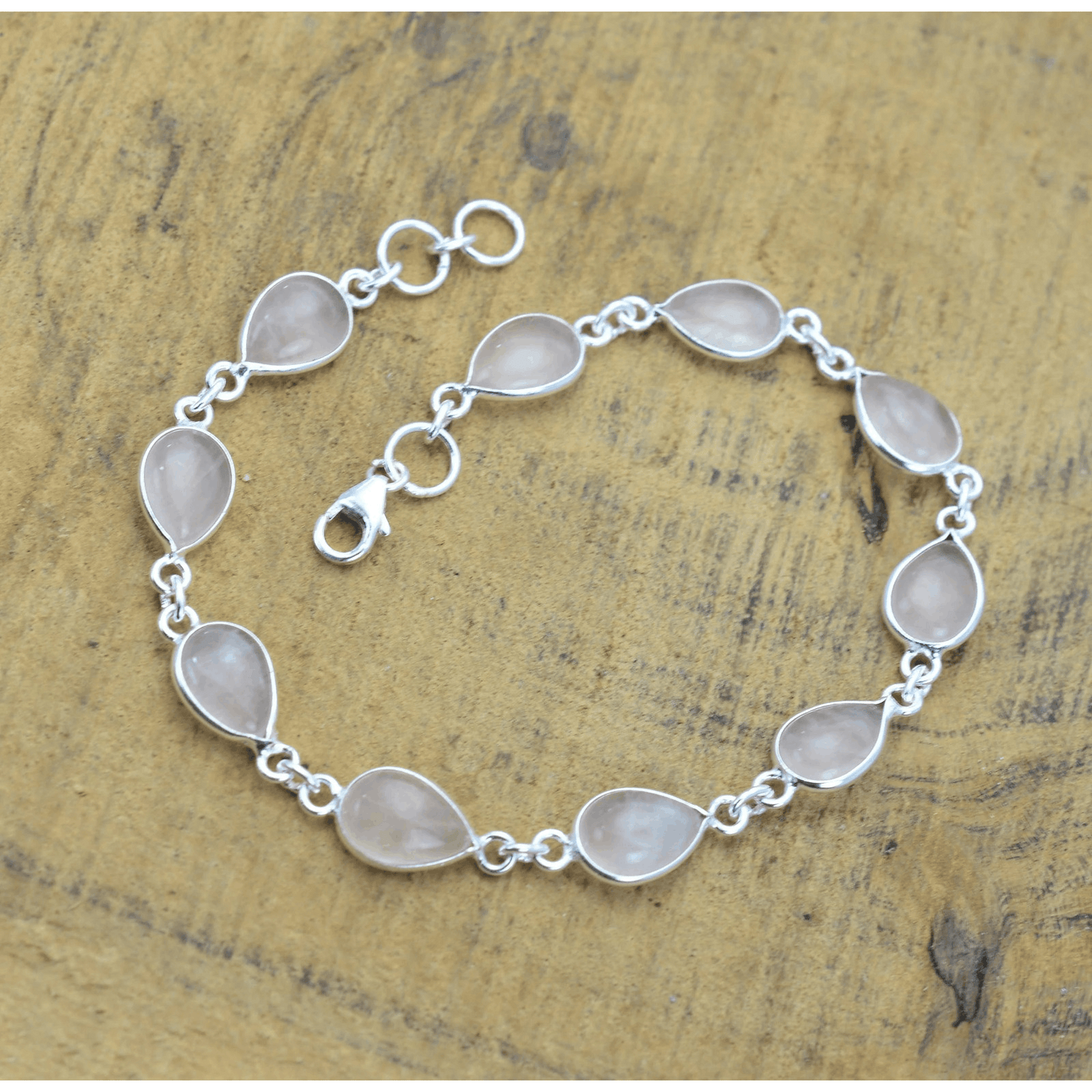 925 Sterling Silver Natural Gemstone Adjustable Bracelet ~ Teardrop Link Bracelet ~ Simple Elegant Jewelry