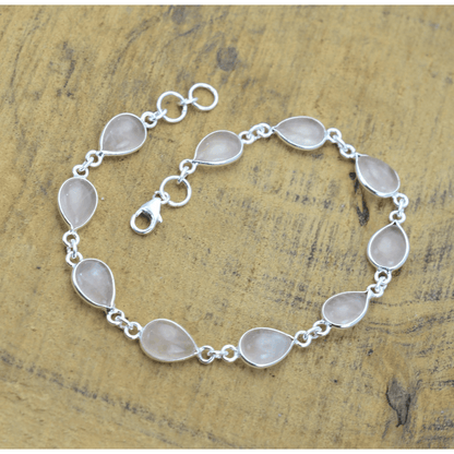 925 Sterling Silver Natural Gemstone Adjustable Bracelet ~ Teardrop Link Bracelet ~ Simple Elegant Jewelry