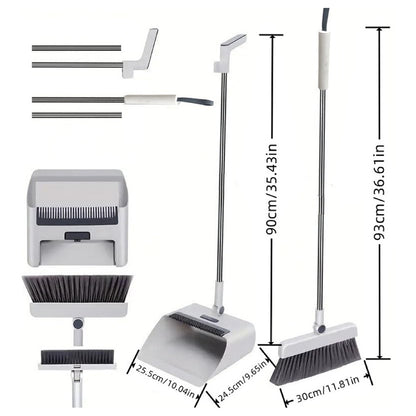 3-in-1 Sweeping Set with Broom, Dustpan & Floor Brush - Thick Elastic Bristles, Comb-Tooth Dustpan, Sturdy Home Cleaning Kit for Kitchen, Bathroom & Living Areas