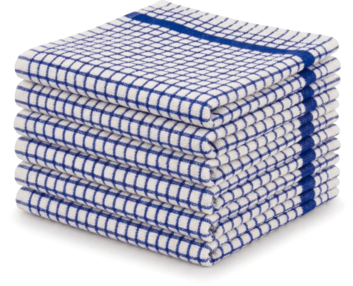 Pack of 6 Large Tea Towels 40x60cm – 100% Cotton Luxury Check Soft Kitchen Towels – Highly Absorbent Dish Cloths – Durable Washable Tea Towels for Drying Dishes, Cleaning, Cooking, Household, Restaurant, Bar, Café, Catering, Commercial & Professional Kitc