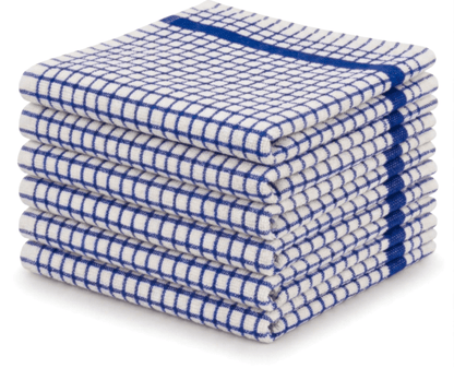 Pack of 6 Large Tea Towels 40x60cm – 100% Cotton Luxury Check Soft Kitchen Towels – Highly Absorbent Dish Cloths – Durable Washable Tea Towels for Drying Dishes, Cleaning, Cooking, Household, Restaurant, Bar, Café, Catering, Commercial & Professional Kitc