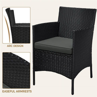 Costoffs Set of 3 Patio Table and Chairs, Outdoor Wicker Conversation Furniture Set, 2pcs Woven Rattan Chairs with Cushions and 1 Side Table