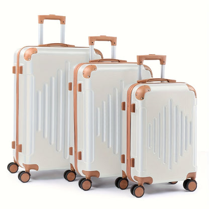 4/5pcs Hard Shell Luggage Set, Expandable & Lightweight Hardside Suitcase With 360° Spinner Wheels (12, 16, 20, 24, 28 Inch) - Stylish White Paired With Brown Luggage