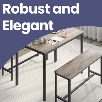 Dining Table with 2 Benches, Set of 3, Kitchen Table, 2 Dining Room Benches, Steel Frame