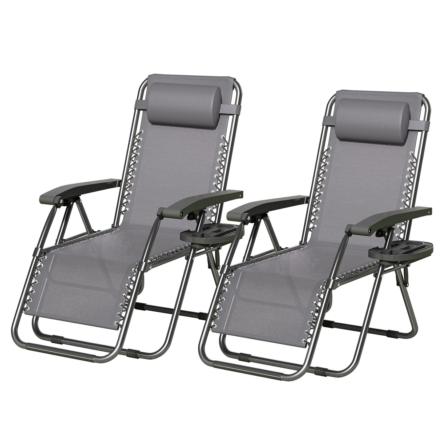2pcs Zero Gravity Chairs, Fabric Foldable Patio Chairs Outdoor, Lounge Camping Chairs with Padded Pillow, Armrest, Footrest and Cup Holder - Textilene Fabric