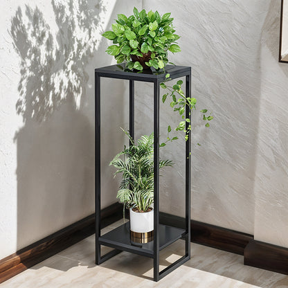 1 Pack, 2-Tier Versatile Metal Plant Stand - Space-Saving Indoor/Outdoor Multi-Layer Potted Plant Rack - Ideal Home Decoration Organizer for Living Room, Balcony, and Bedroom with Sturdy Construction and Easy Assembly - Black/White