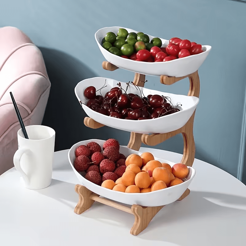 Wooden 3-Tier Fruit and Vegetable Basket with Wooden Legs - Versatile Kitchen Organizer for Fruits, Vegetables, and Iced Food - Perfect for Refrigerator Storage, Fruit Basket for Kitchen