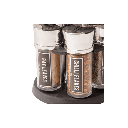 FabFinds Everyday 12 Herbs & Spices Rotating Rack Pre Filled Spice Jars Carousel Stand Complete Kitchen Seasoning Gift Set Stylish Countertop Storage for Everyday Cooking
