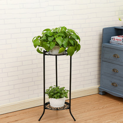 1PC Black Balcony Flowerpot Rack, 2-story Metal Plant Display Rack, Circular Display Base for Office and Living Room, Size 23*23*56cm