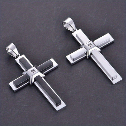Trendy 201 201 Stainless Steel Jewelry European And American Retro Trendy Men'S 201 201 Stainless Steel Cross Inlaid Pendant Personalized Stylish Men'S Necklace