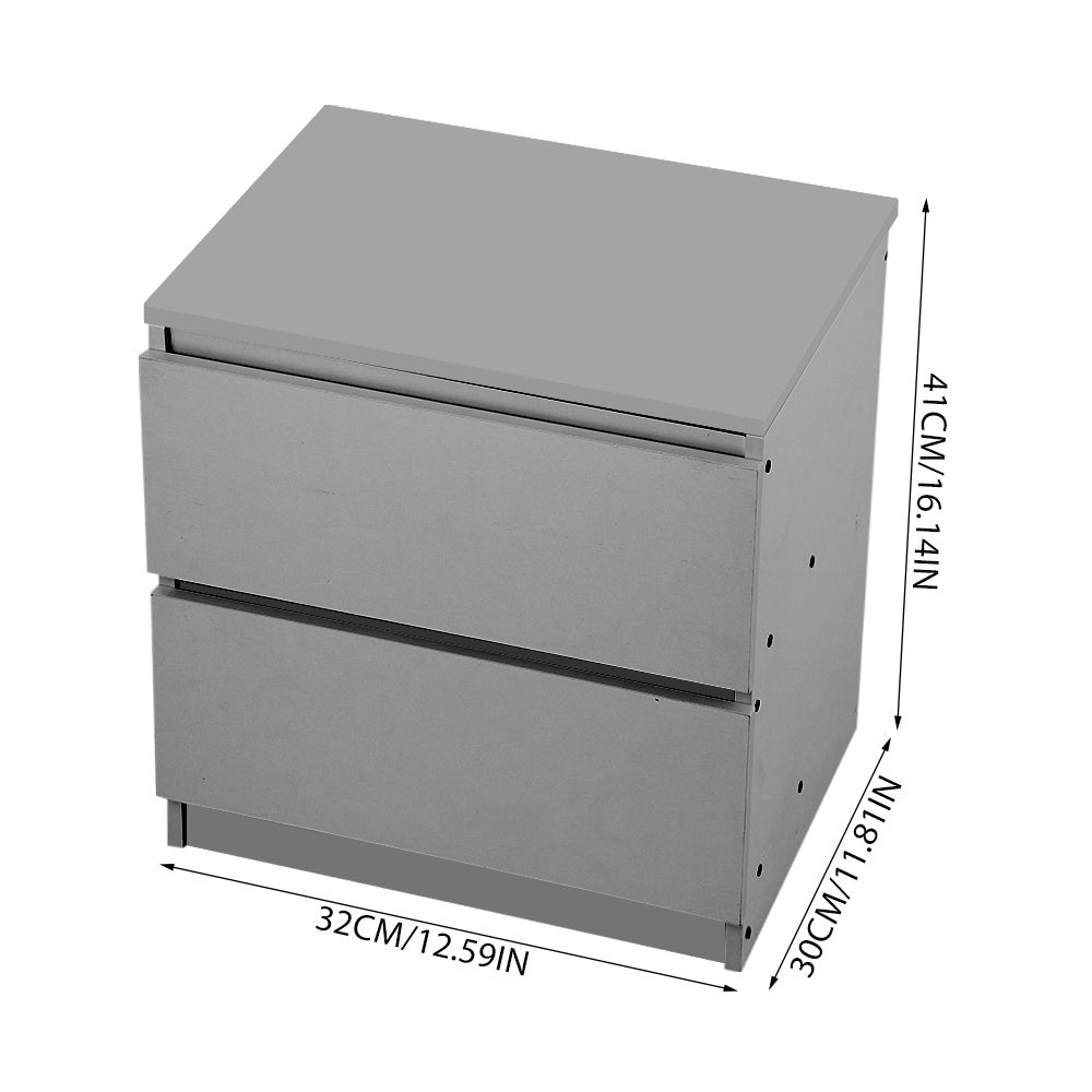 2 Drawer Wooden Bedroom Bedside Cabinet No Handle Storage Nightstand Side Table, Wooden Nightstand with 2 Storage Drawers, Sturdy Modern Sofa Side End Table Chest of Drawers Cabinet for Bedroom, Living Room, 32x30x41 cm, Grey