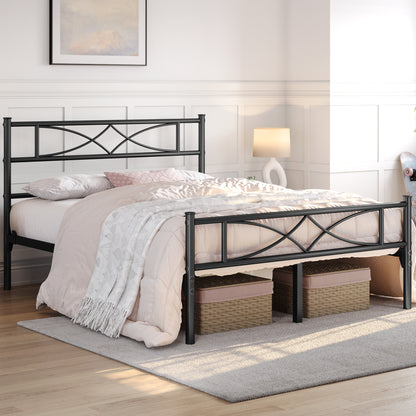 Metal Platform Bed Frame with Headboard – Vintage Style Single Double King No Box Spring Required UK