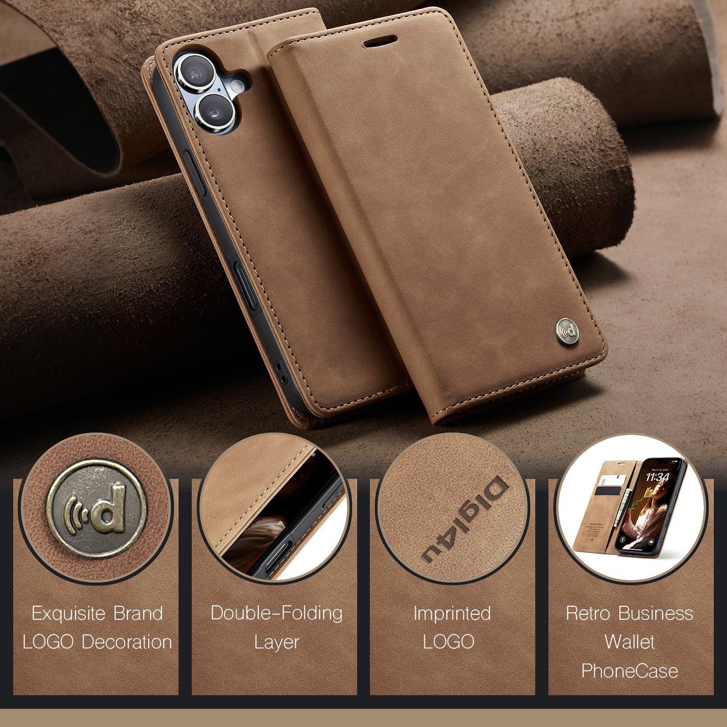 Upgraded Faux Leather Flip Cover Wallet Case For iPhone 16 Plus 16 Pro Max with Card Holder, Magnetic Closure, and Stand Function Phone Case