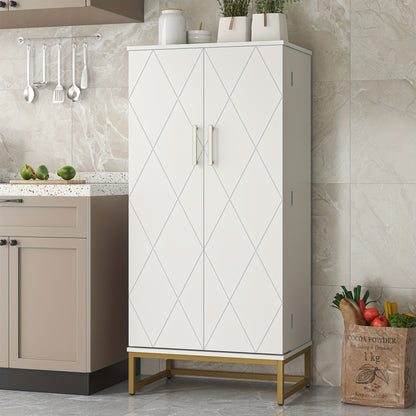 129.54cm Kitchen Cupboard Pantry with Doors And Adjustable Shelves, White Storage Cupboard, Freestanding Storage Cabinet for Kitchen, Living Room And Dining Room Kitchen Organizers And Storage