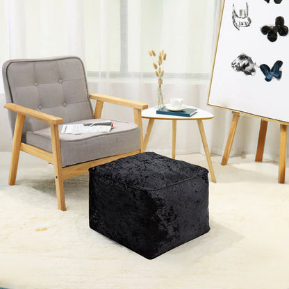 Fully Filled Velvet Bean Bag Footstool – Cube Pouffe Seat, 40×40×30cm, Soft Crush Velvet, Square Shape, Ideal as Foot Rest or Extra Seating