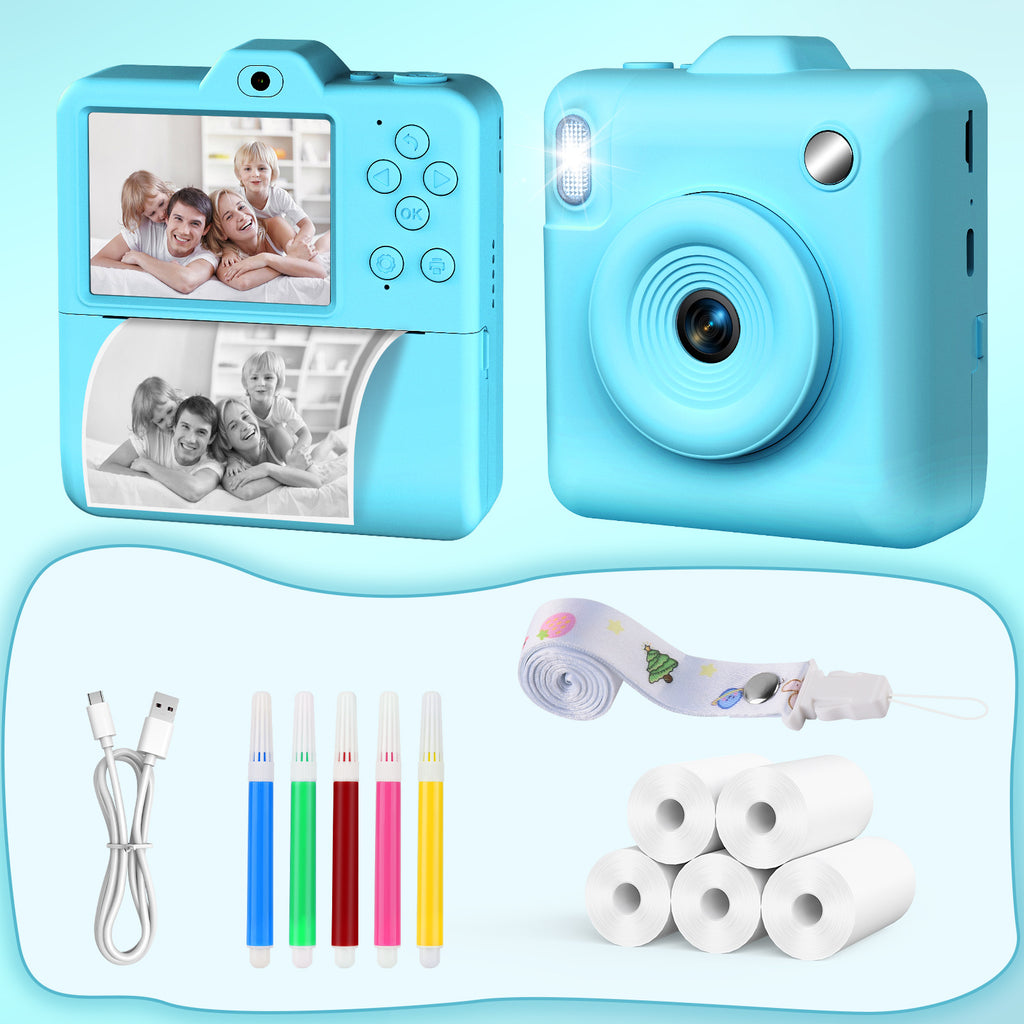 Kids Instant Print Camera Dual Lens 1080P HD - Children's Camera with 5 Rolls Photo Paper | 2.4" Screen | Birthday Christmas Gift for Girls & Boys