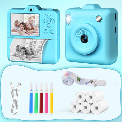 Kids Camera Instant Print - Dual-Lens 1080P HD Video Children Cameras 2.4" Instant Camera for Kids 5 Rolls Photo Paper Christmas Birthday Toys for Girls Boys