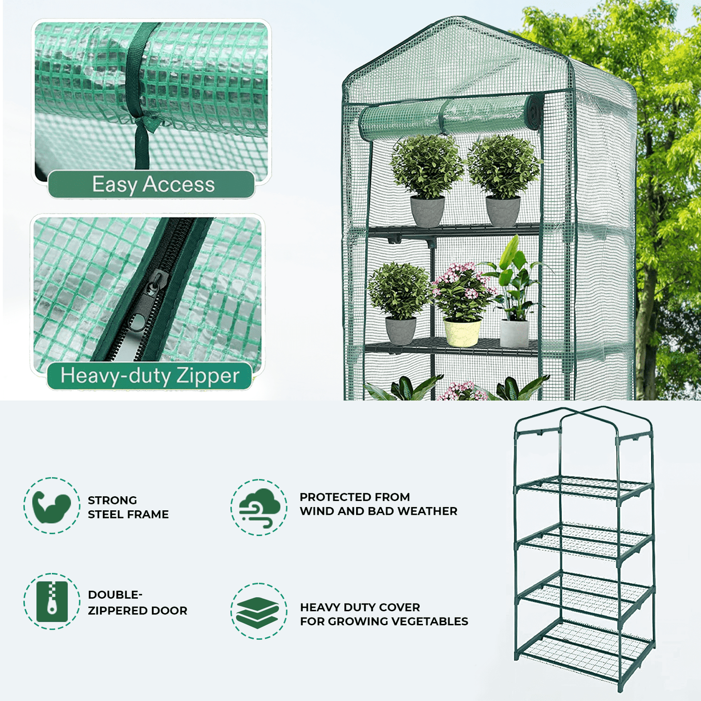 4 Tier Greenhouse, Small Plant Greenhouses,With Transparent Plastic PVC Cover, Indoor outdoor tent garden greenhouse