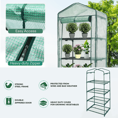 4 Tier Greenhouse, Small Plant Greenhouses,With Transparent Plastic PVC Cover, Indoor outdoor tent garden greenhouse