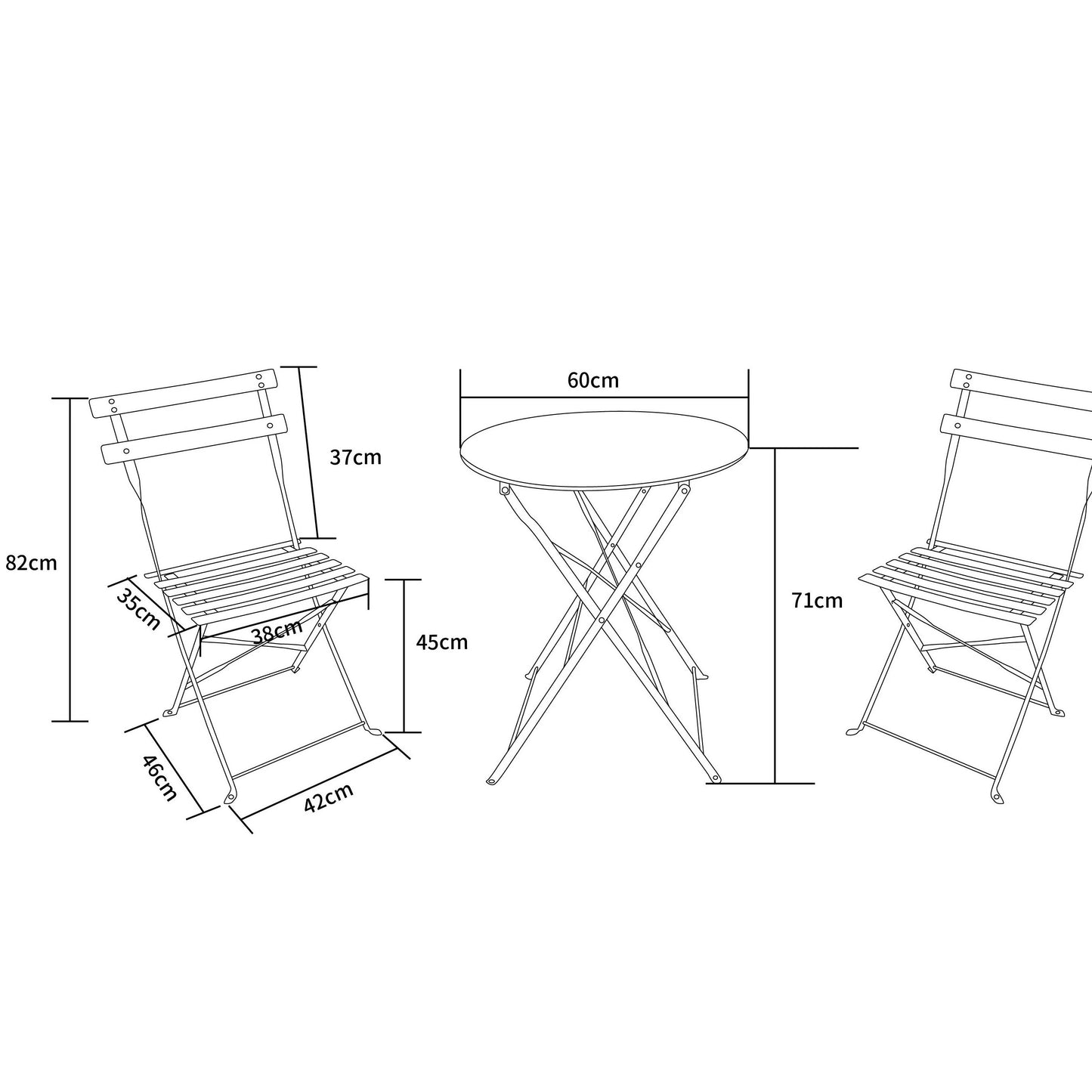 MOF 3-Piece Folding Bistro Set, Outdoor Garden Metal Table and Chairs, Powder-Coated Steel, 4 Colours Available
