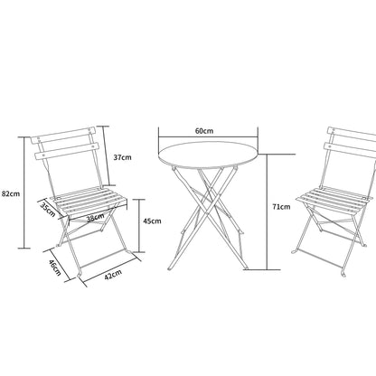 MOF 3-Piece Folding Bistro Set, Outdoor Garden Metal Table and Chairs, Powder-Coated Steel, 4 Colours Available
