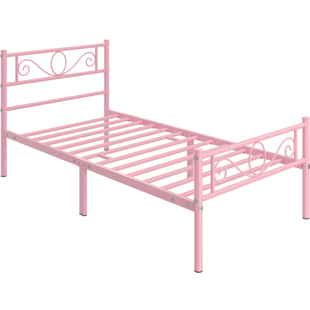 Costoffs Metal Platform Bed, Metal Bed Base, Metal Bed Frame with Scroll Design Headboard and Footboard, Mattress Foundation, Easy Assembly Bed, Bedroom Furniture, Metal-Framed Bed Base with Storage, Black/White/Pink
