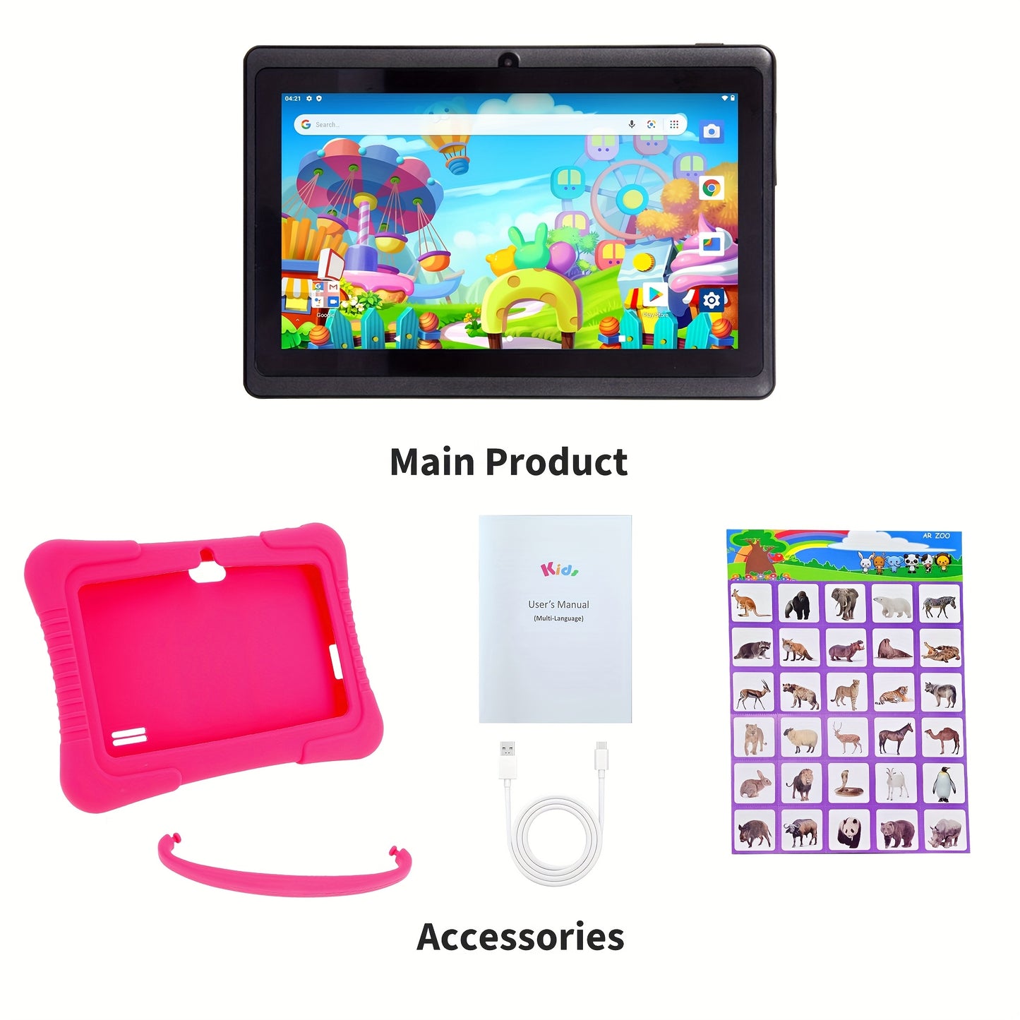 Veidoo 7" Kids Tablet, 2GB RAM 32GB ROM, Safe Eye Protection Screen, Wifi, Dual Camera, Educational Games, Parental Controls App, Android Tablet with Drop Proof Silicone Sleeve, Tablet, Pad, Tablet, Pad