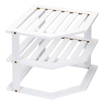 Bamboo Cabinet Shelf Organiser - 3 Tier Corner Shelf for Kitchen & Bathroom Countertop Cabinet Organiser Plate Rack Tidy Cupboard Shelf Insert Storage Organisation
