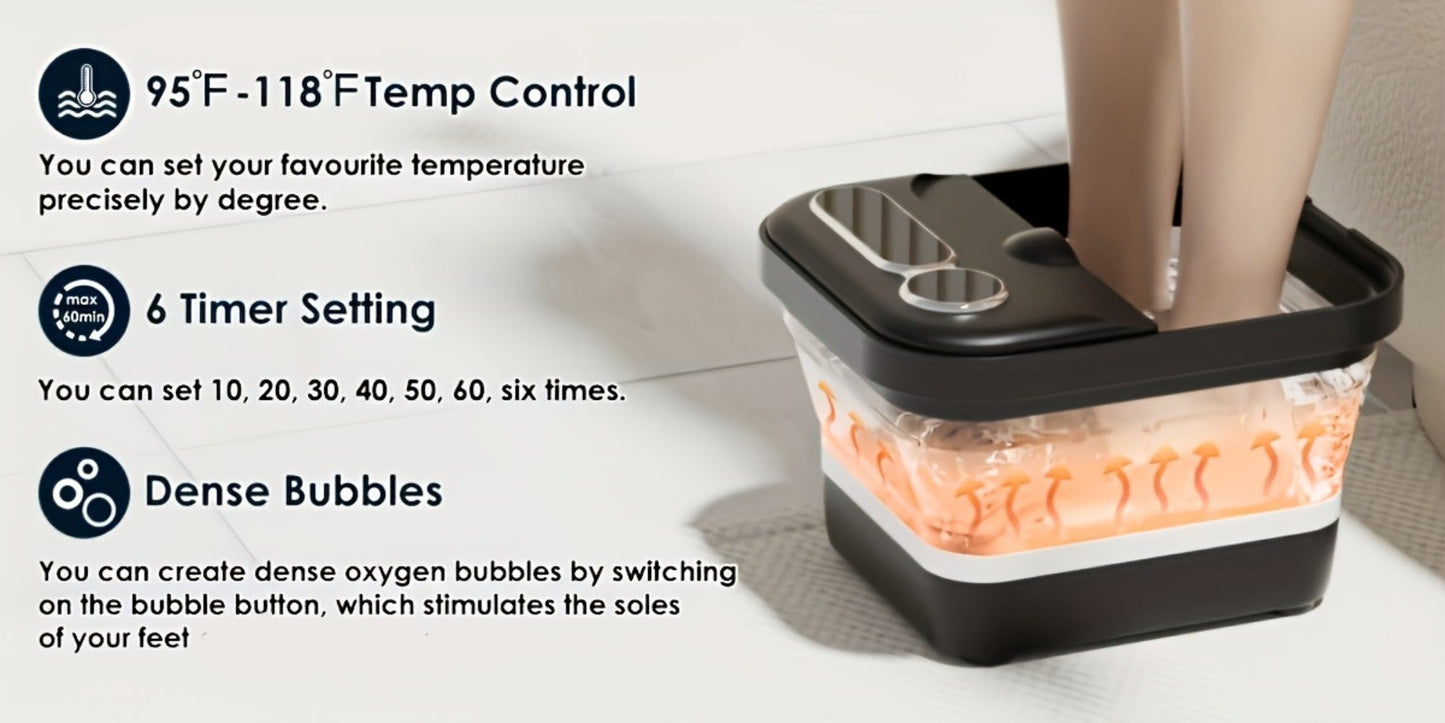 Foldable Foot Spa Massager with Heat Bubbles & Temperature Control – Touch Screen 6 Rollers Pumice Stone – Relaxing Foot Soak Gift