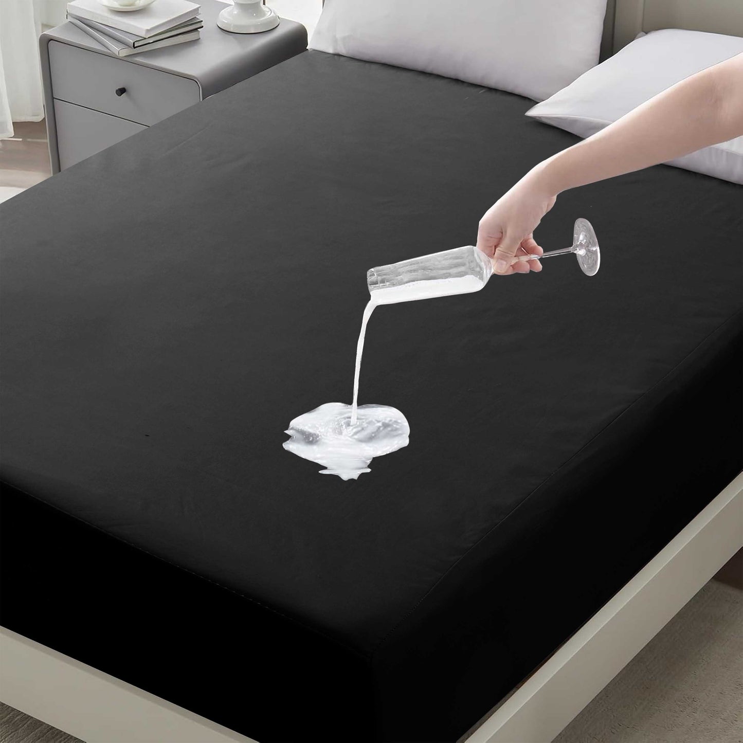 Waterproof Fitted Bed Sheet Deep Pocket Mattress Protector Cover | Soft Breathable Noiseless Fitted Sheet for Bedroom, Hotel & Home | Machine Washable Elastic Bed Cover Fits Up to 30cm Mattress