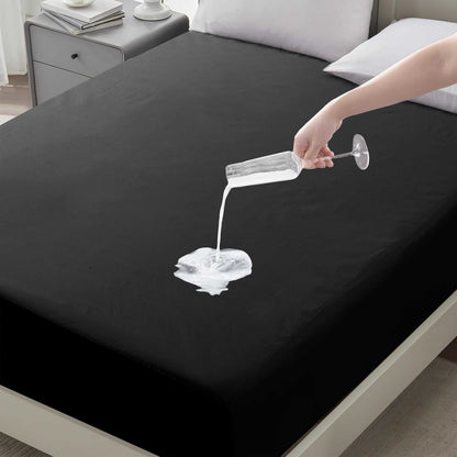 Waterproof Fitted Bed Sheet Deep Pocket Mattress Protector Cover | Soft Breathable Noiseless Fitted Sheet for Bedroom, Hotel & Home | Machine Washable Elastic Bed Cover Fits Up to 30cm Mattress