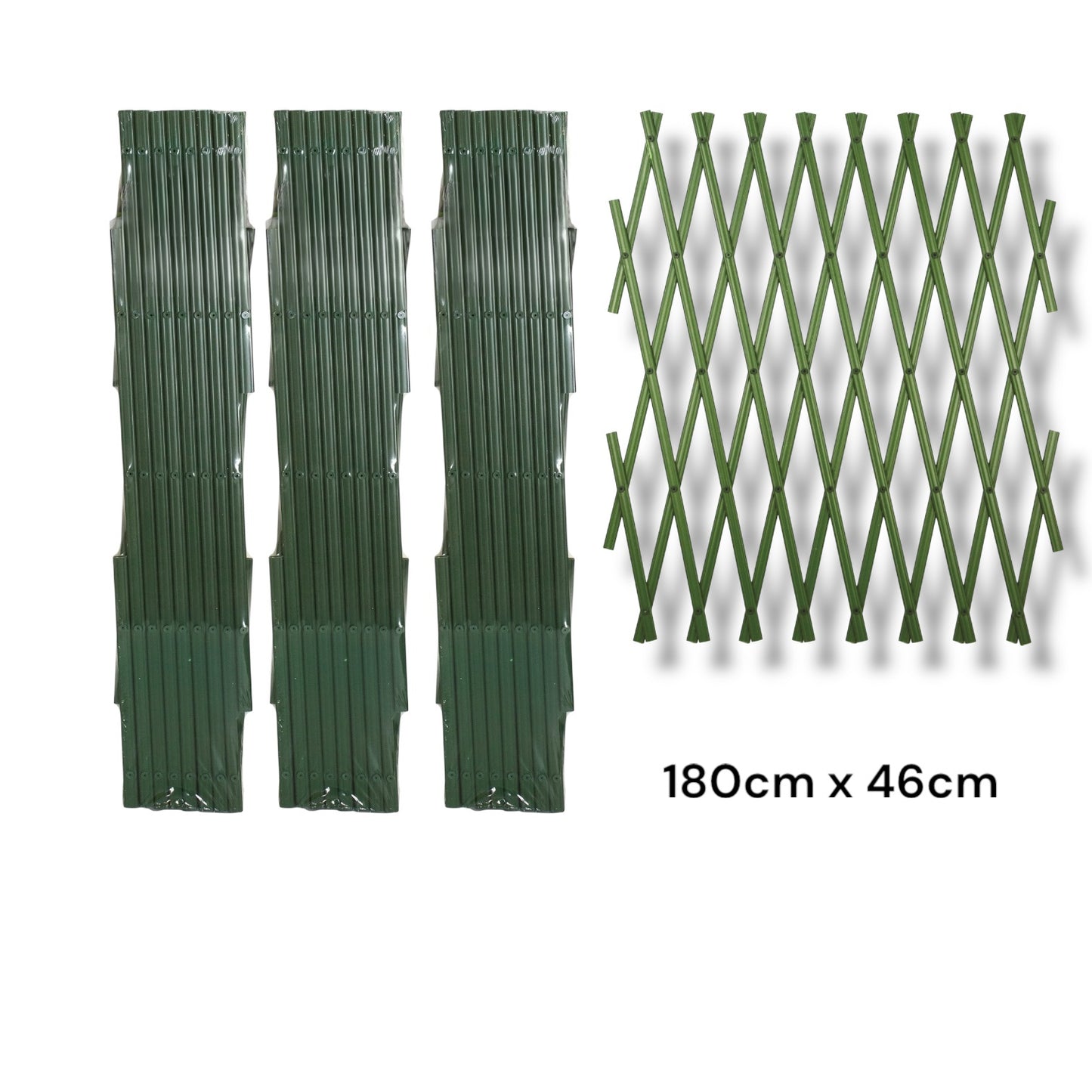 Set of 3 Expanding Green Plastic Wall Foldable Trellis Fence 180 x 46cm, 180 x 90cm