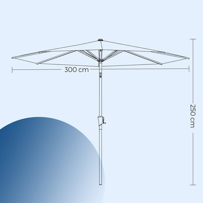 3 m Garden Parasol Umbrella, UPF 50+, Sun Shade, 30° Tilt in 2 Directions, 180 g/m²，Crank Handle for Opening and Closing, for Outdoor Gardens Pool Balcony Patio, Base Not Included, Beige,Grey