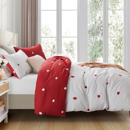 3pcs Polka Dot Printed Reversible Duvet Cover Set - with Pillowcases Soft & Breathable Microfiber, Button Closer, Machine Washable, wrinkle free & Durable – perfect for Bedroom, Guest Room All Sizes Available