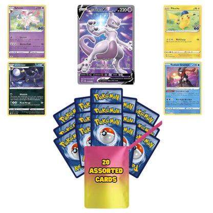 Genuine Pokémon Card Bundle, 20 Cards Including 4 Holo Rare Cards and 1 Ultra Rare EX, V, GX, VMAX, or VSTAR Card