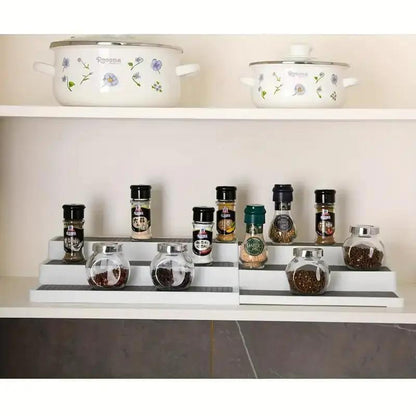 3 Tiers Spice Rack, Expandable Spice Shelf, Cupboard Organiser, Non-Slip Storage Racks for Kitchen Bathroom Pantry Cabinet Cupboard