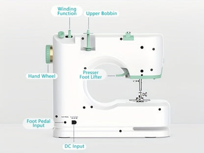 Mini Sewing Machine for Beginners 42-Piece Kit | Portable with Extension Table, 12 Stitch Patterns, Dual Speed, Foot Pedal & Light | Kids & Adults Sewing Machine