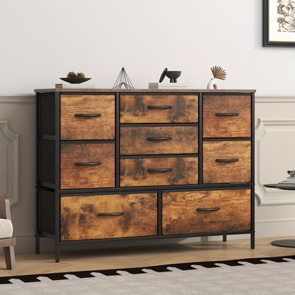 9-Drawer Dresser with Anti-Tip System & Adjustable Leveling Feet - Modern MDF Top Board & Metal Frame Storage Unit Suitable for Bedroom, Office, Living Room Organization - Assembly, Space-Saving Furniture