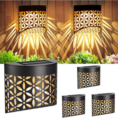 Taylor & Brown Solar Fence Lights 4 Pack, Hollow Out Patterns of Petals, Solar Decorative Outdoor Garden Lights, Waterproof Wireless Outdoor Lights for Garden, Fence, Patio Use