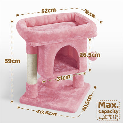 Costoffs 59cm Height Cat Tree, 2-Level Cat Tower Furniture, Climbing Frame with Condo/Plush Perch/Scratch Posts, Cat Climbing Tower for Cats Kittens Pets, Small to Medium-sized Cats, Dark Gray/Light Gray/Black/Pink