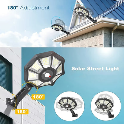 1/2pcs Solar Motion Sensor Lights, 168LED Solar Street Lights, 3 Lighting Modes Courtyard Lights with Remote, 180 ° Adjustable Floodlights, Wide-angle Lighting, for Commercial Street, Gardens, Paths, Garages, Parking Lots Lighting