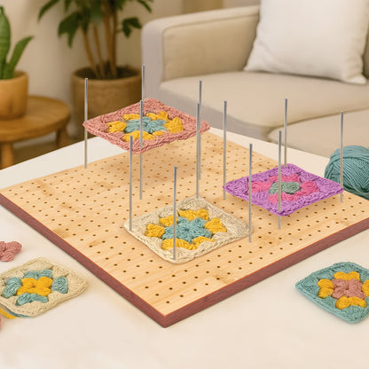 1set Bamboo Wooden Board For Knitting Crochet And Granny Squares Blocking Board For Knitting And Crochet Projects Handcrafted Knitting Stainless Steel Pins 13 Inches 33x33cm