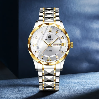 1 New Stainless Steel Band Men'S Quartz Watch Roman Numeral Dial Inlaid with Rhinestones Date Calendar Trendy Fashion Easy Brand Luxury Luminous Sports Leisure Life Travel Business Multi-Function Watch Birthday Gift Holiday Gift Gift Ideal Choice