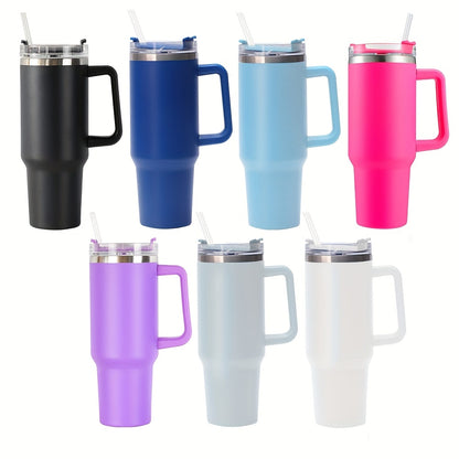 H1 40oz Powder Coated Tumbler with Handle And Lid Travel Tumbler with Brush Straw Stainless Steel Tumblers Vacuum Insulated Tumblers Hot Coffee Mugs Cups Water Bottle for Home Office Tour Gifts School Holiday